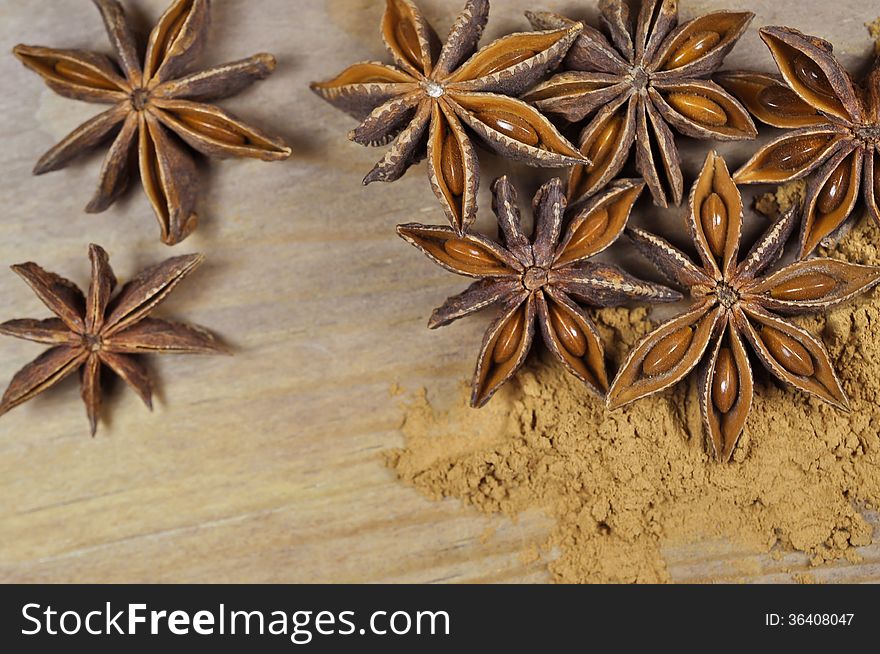 Anise And Cinnamon On A Wooden Table