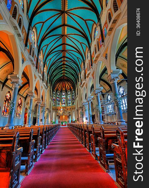 Fragment of the interior of the cathedral before restoration.Guelph, Ontario, Canada