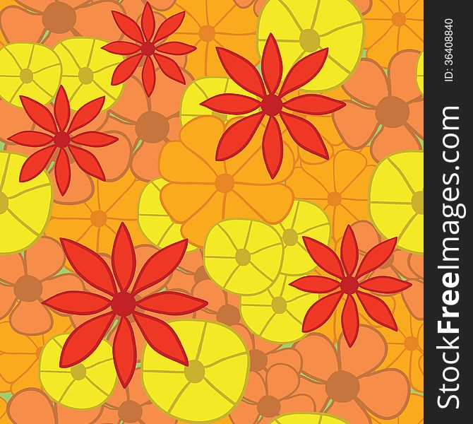 Seamless bright orange and yellow floral pattern. Vector illustration. Seamless bright orange and yellow floral pattern. Vector illustration.