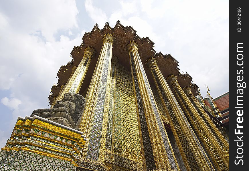 Buddha statue and decoration in Prasat Phra Thep Bidon, grand palace, Phrakaew temple, Bangkok, Thailand. Buddha statue and decoration in Prasat Phra Thep Bidon, grand palace, Phrakaew temple, Bangkok, Thailand