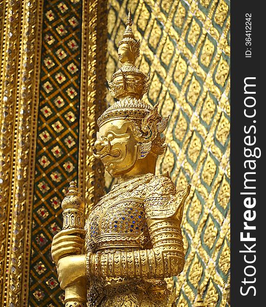 Thai giant decoration in Prasat Phra Thep Bidon, grand palace, Phrakaew temple, Bangkok, Thailand