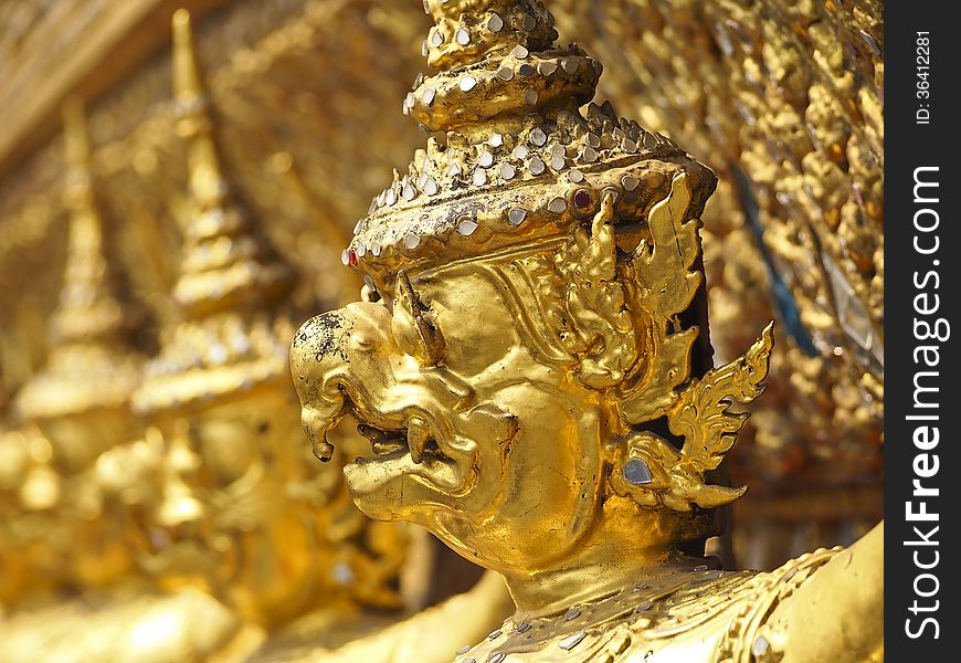 Close up of garuda decoration on chapel base at grand palace, phrakaew temple, Bangkok, Thailand. Close up of garuda decoration on chapel base at grand palace, phrakaew temple, Bangkok, Thailand