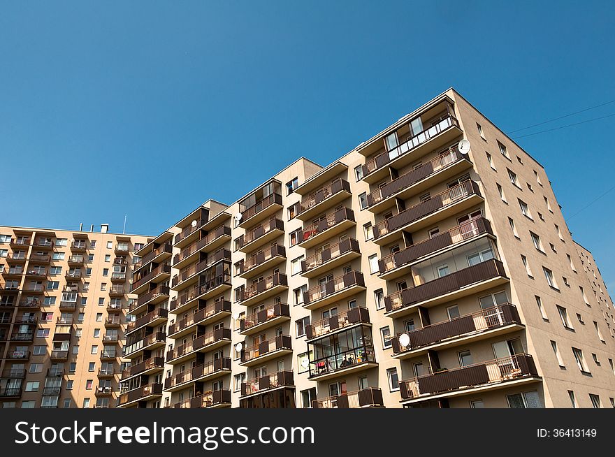 New apartment buildings in a new neighborhood in the city.