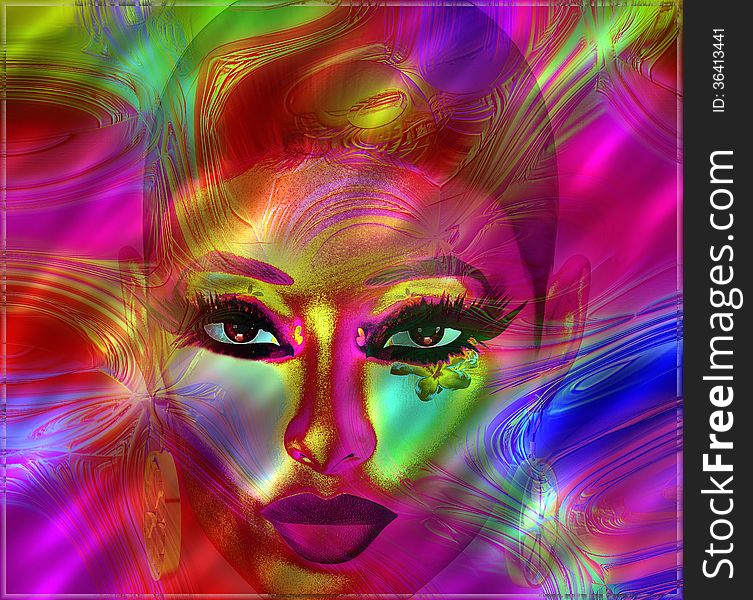 Colorful abstract of a woman s face in red.