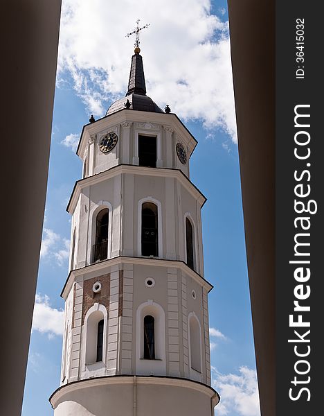 Belfry Tower of a Vilnius Cathedral on a Sunny Day.