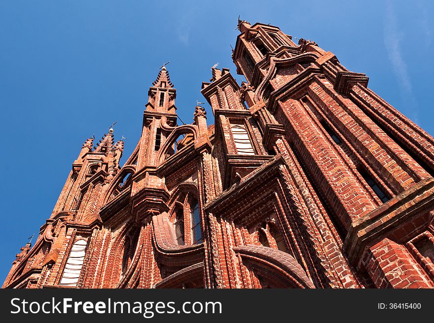 Beautiful Gothic Style St. Anne Church in Vilnius, Lithuania on a Beautiful Summer Day.