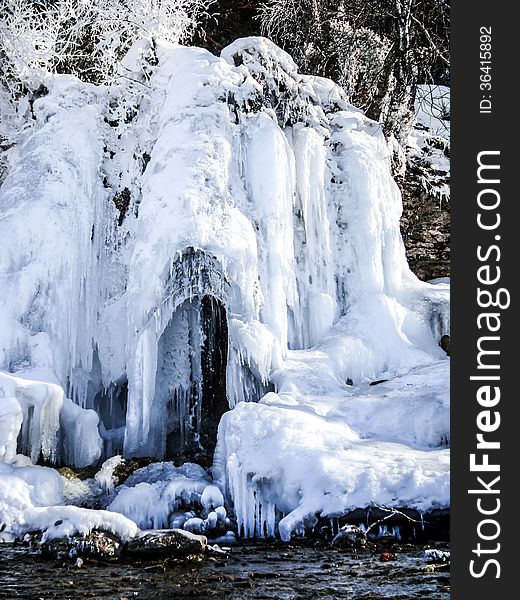 Waterfall in winter Perm region Russia