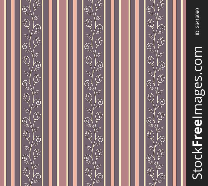 Stylish retro seamless pattern background with elegance floral borders and pastel colored lines. Vector illustration