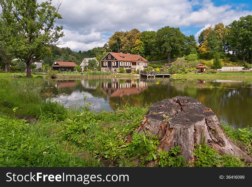 Big Family House in Front of the Lake in the Forest near Vilnius, Lithuania.