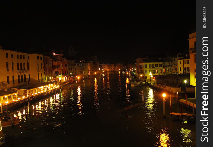 Night In The Grand Canal In Venice