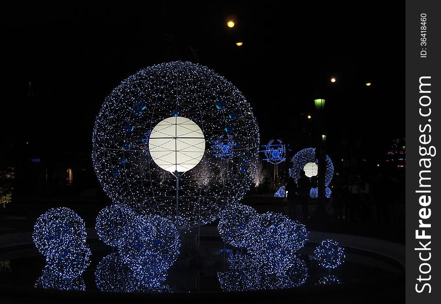 Christmas decorations in Champs Elysee, in Paris, FRance, blue lights. Christmas decorations in Champs Elysee, in Paris, FRance, blue lights