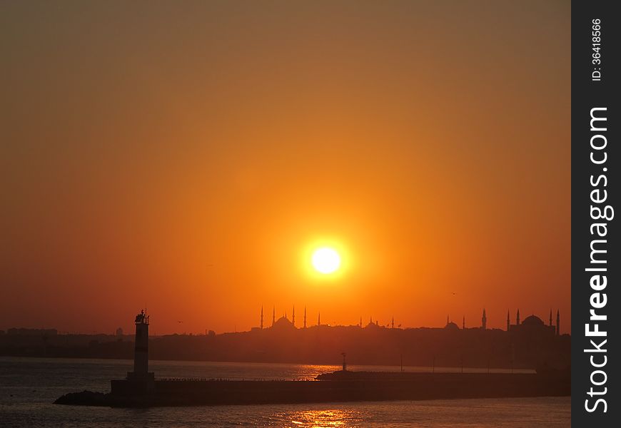 Beautiful sunset in Bosphorus, Istanbul, Turkey. You should definitely go and see this view .