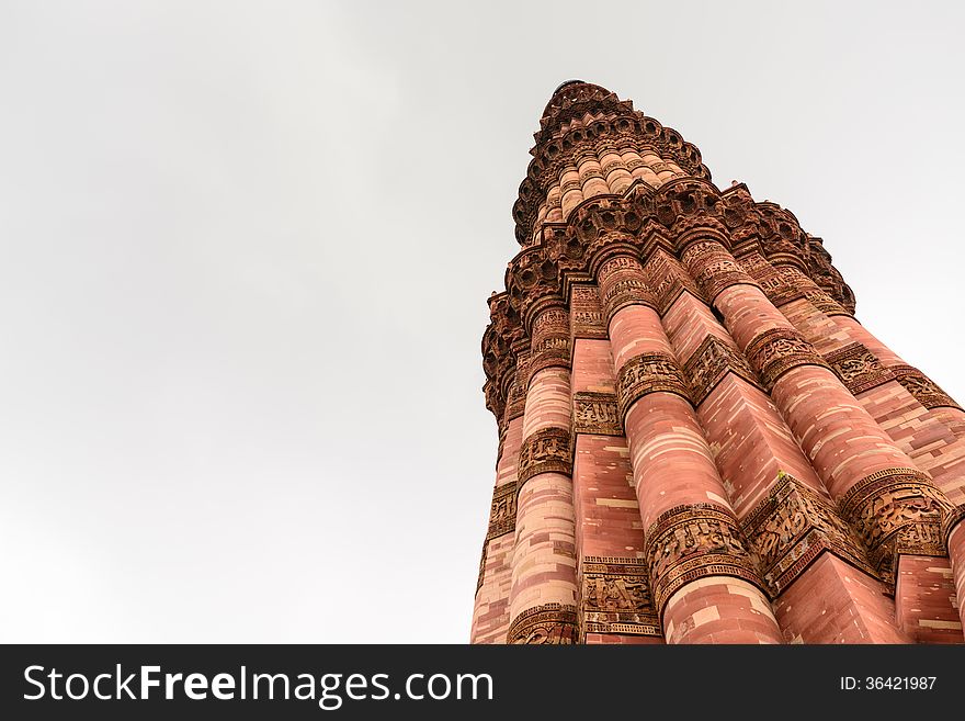 Lower angle of Qutub Minar tower , Indian UNESCO World Heritage