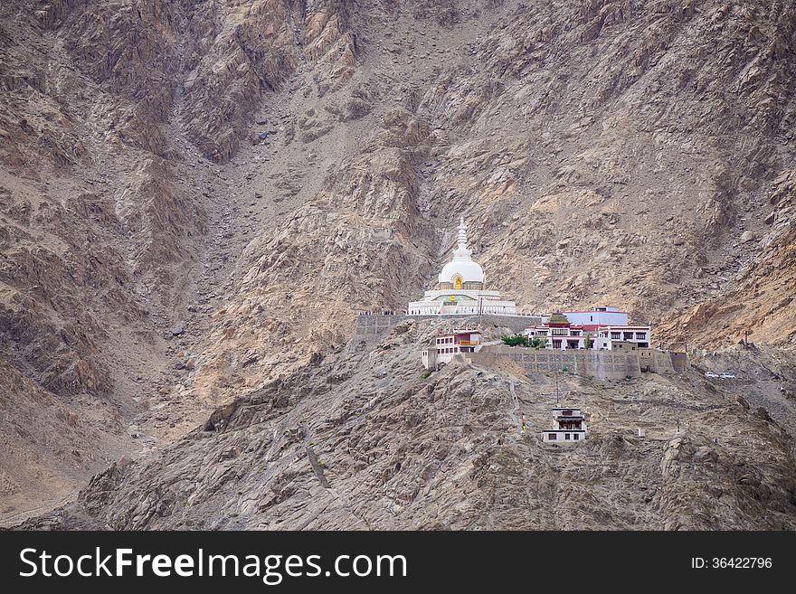 Shanti Stupa settle on rock mountain
