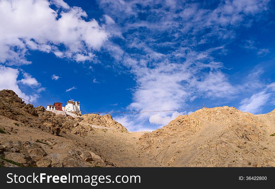 Namgyal Tsemo Gompa with clear blue sky