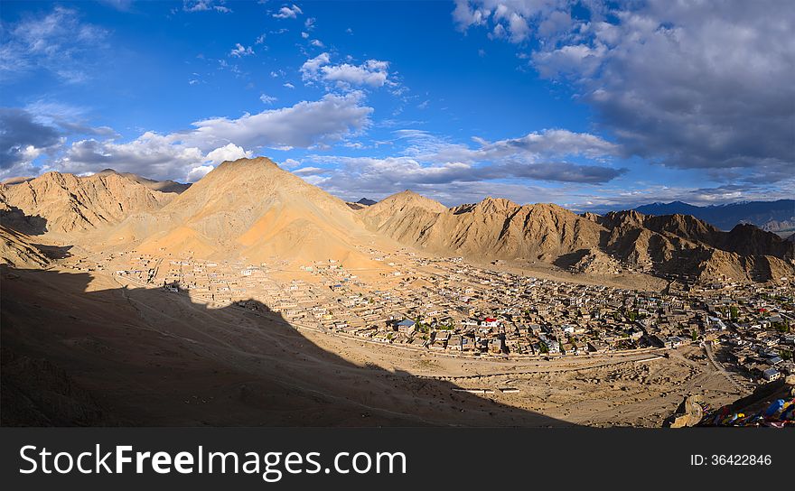 Panorama of Leh Ladakh city scape with blue sky. Panorama of Leh Ladakh city scape with blue sky