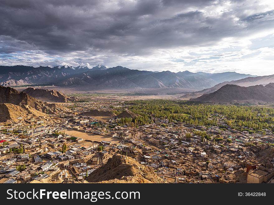 Cityscape view of Leh Ladakh city in the evening. Cityscape view of Leh Ladakh city in the evening