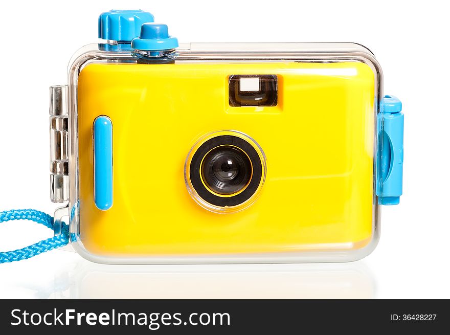 Yellow plastic camera for underwater shooting