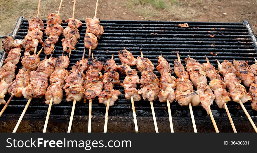 Chicken skewers on the grill. Chicken skewers on the grill