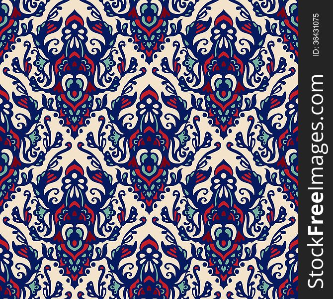 Damask seamless pattern blue