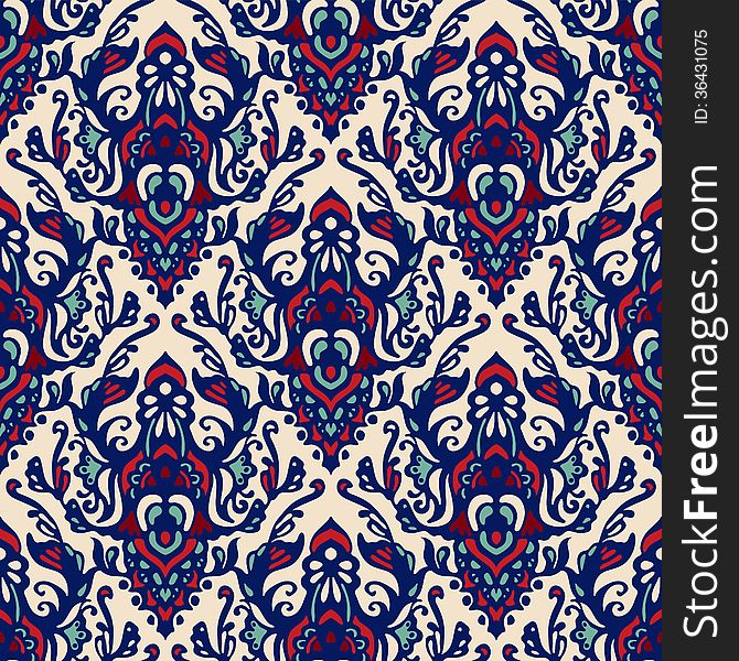 Damask Seamless Pattern Blue