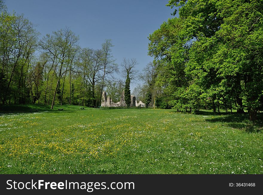 Castelseprio church ruins landscape view. Castelseprio church ruins landscape view