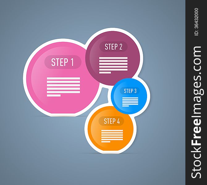Four Tutorial Steps, Infographics Circle Web Layout in Pink, Blue, Orange Colors. Four Tutorial Steps, Infographics Circle Web Layout in Pink, Blue, Orange Colors
