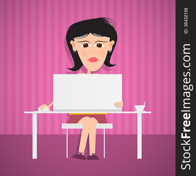 Business Woman With Computer on Pink, Purple Background. Business Woman With Computer on Pink, Purple Background