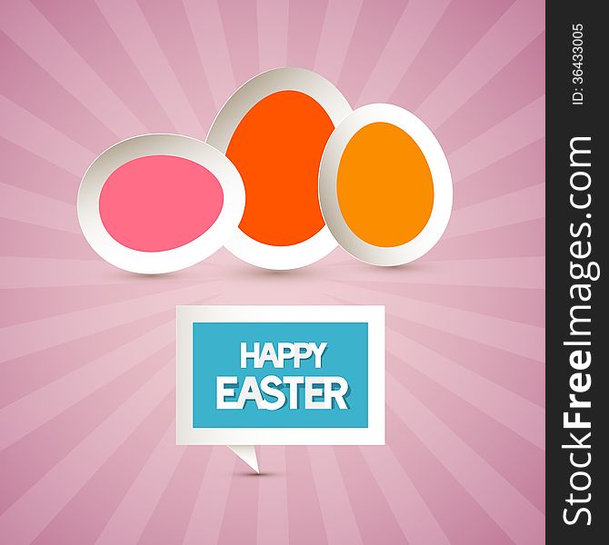 Retro Paper Pink, Red, Orange Eggs with Happy Easter Title and