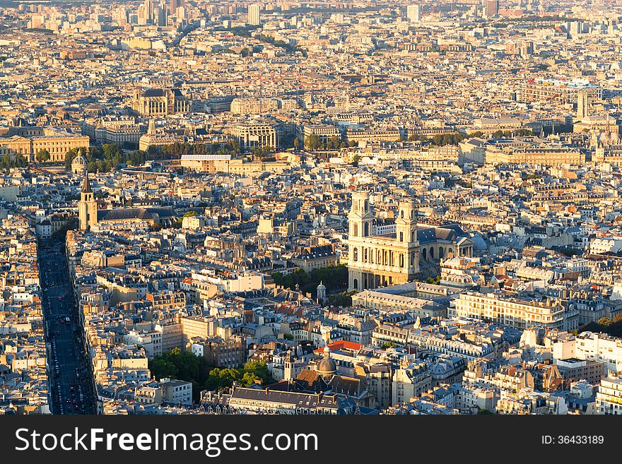 View of Church of Saint-Sulpice in Paris from the Montparnasse Tower