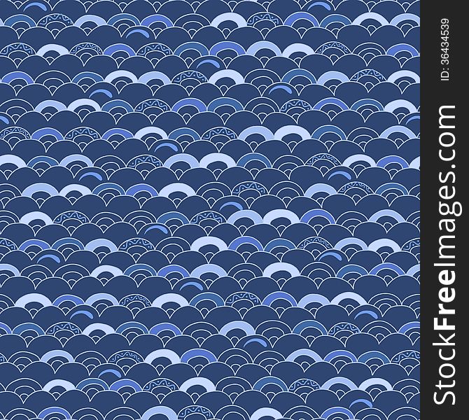 Abstract hand-drawn pattern, waves background. Seamless wallpaper.