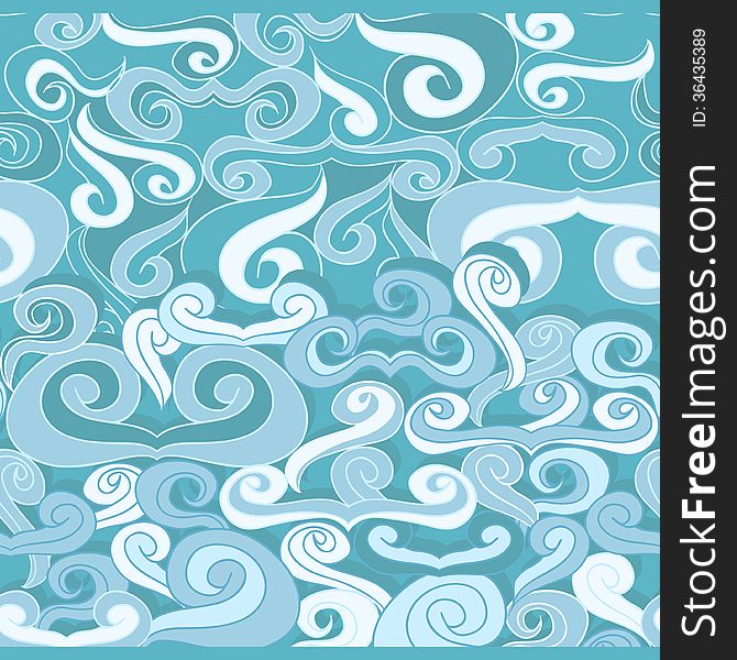 Colorful seamless abstract hand-drawn pattern, waves background