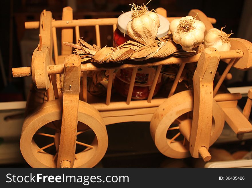 Wooden Cart With Garlic