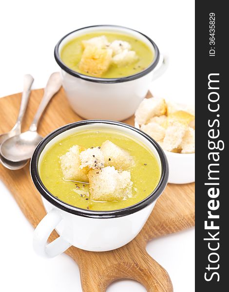 Zucchini Soup With Croutons In A Cups,