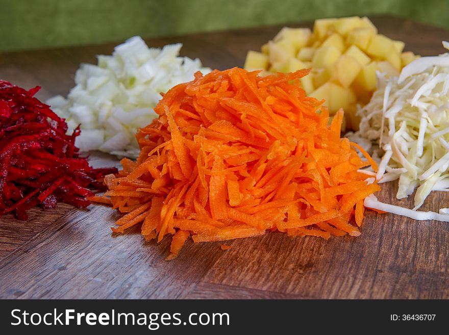 Raw peeled vegetables for soup