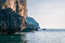 Landscape. Sea, Rocks And A Boat Royalty Free Stock Photography Landscape. Sea, Rocks And A Boat Royalty Free Stock Photography