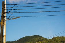 Power Transmission Pole On The Background Of A Mountain Landscap Royalty Free Stock Photography Power Transmission Pole On The Background Of A Mountain Landscap Royalty Free Stock Photography