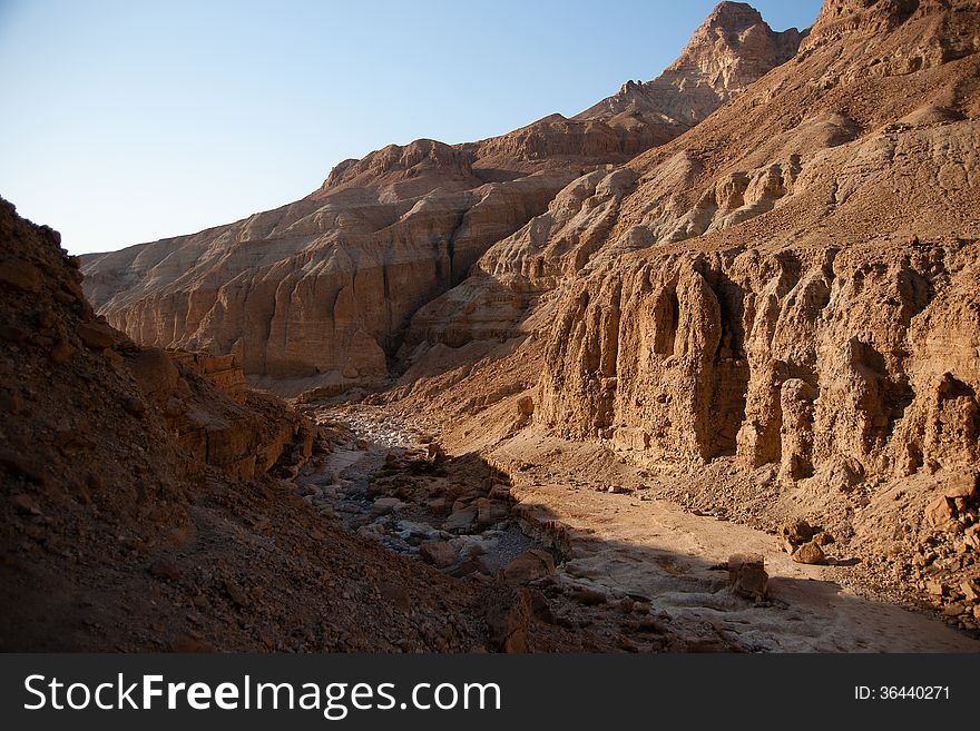 Desert Canyon in Israel Dead Sea travel attraction for tourists. Desert Canyon in Israel Dead Sea travel attraction for tourists