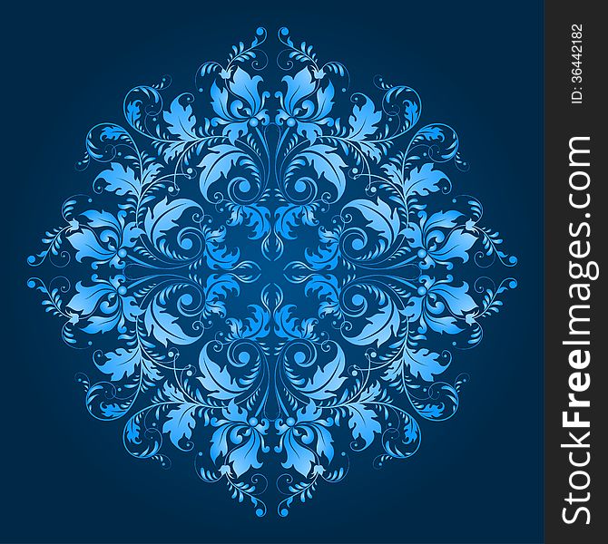 Filigree floral pattern on a blue background. Filigree floral pattern on a blue background.