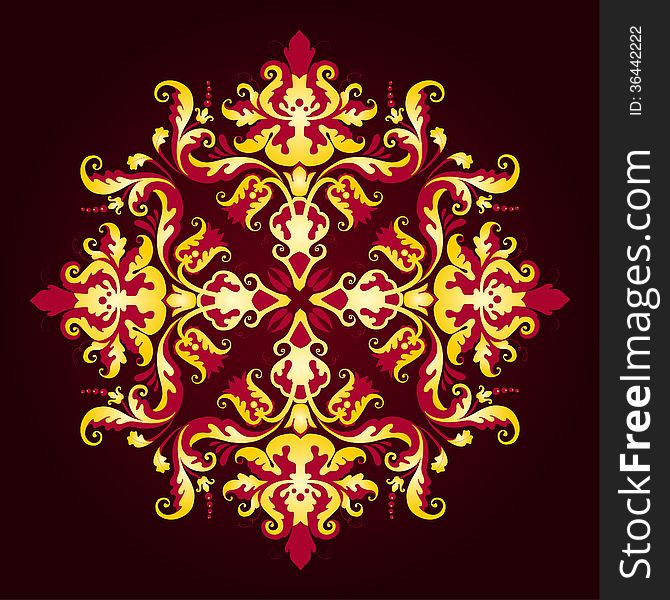 Filigree floral pattern on a dark red background. Filigree floral pattern on a dark red background.