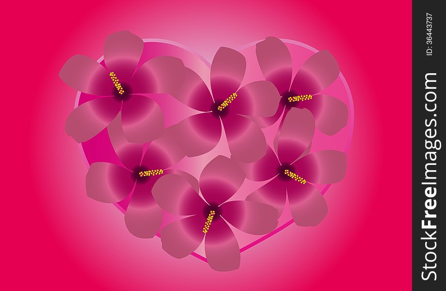 Heart covered with several flowers.The colors pink and purple. Heart covered with several flowers.The colors pink and purple.