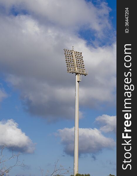 One of the flood lights at the Maltese national soccer stadium. One of the flood lights at the Maltese national soccer stadium