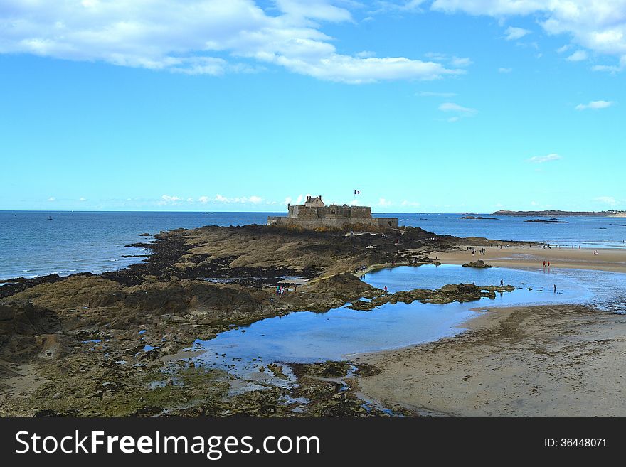 Saint Malo Castle in the mid tide, France