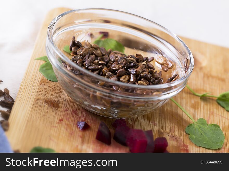 Toasted sunflower seeds for sprinkling on salads.