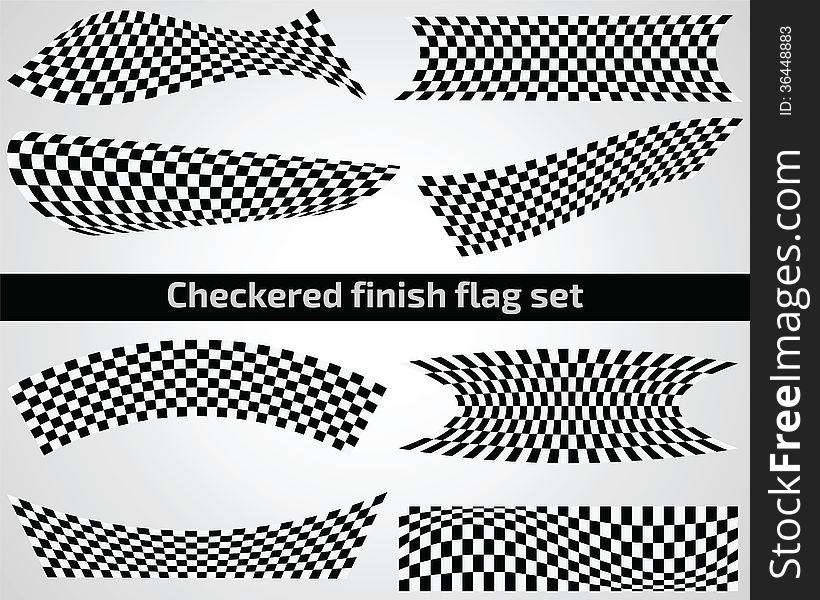 Checkered finish flag set on white background