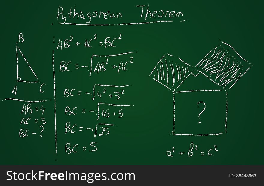 Back to school hand drawn pythagorean theorem