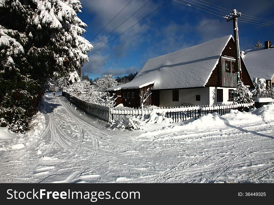 Snowy cottage, czech countryside cottage. Snowy cottage, czech countryside cottage