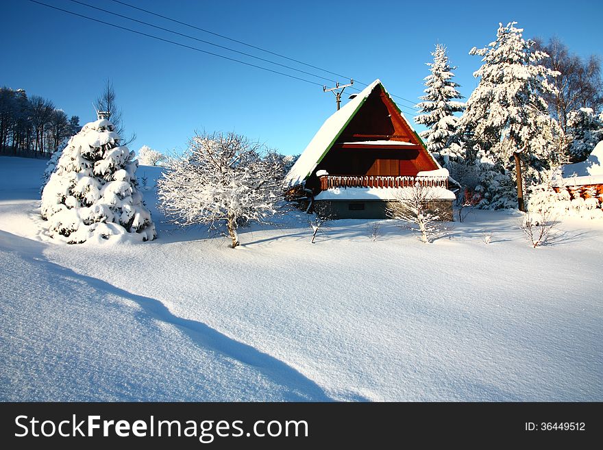 Snowy cottage, czech countryside cottage. Snowy cottage, czech countryside cottage