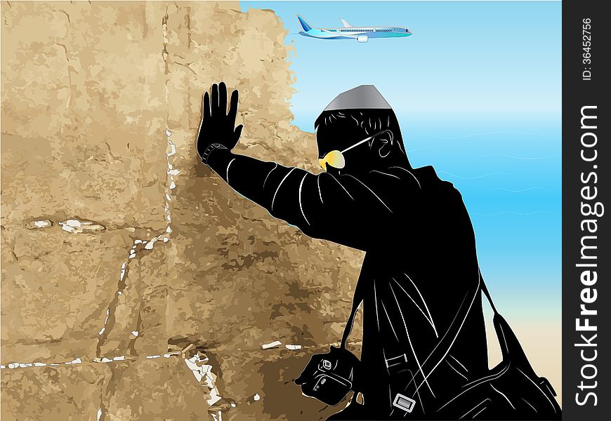 Vector illustration of man on a tourist trip