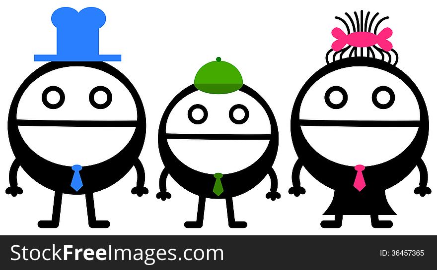 An illustration of a cartoon business family. An illustration of a cartoon business family